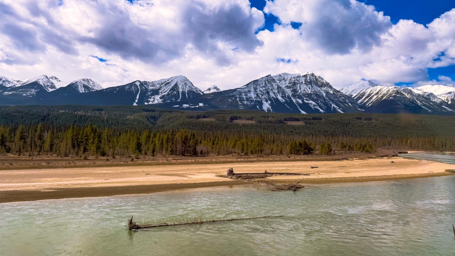 Mountain and river scenery in the Canadian Rockies