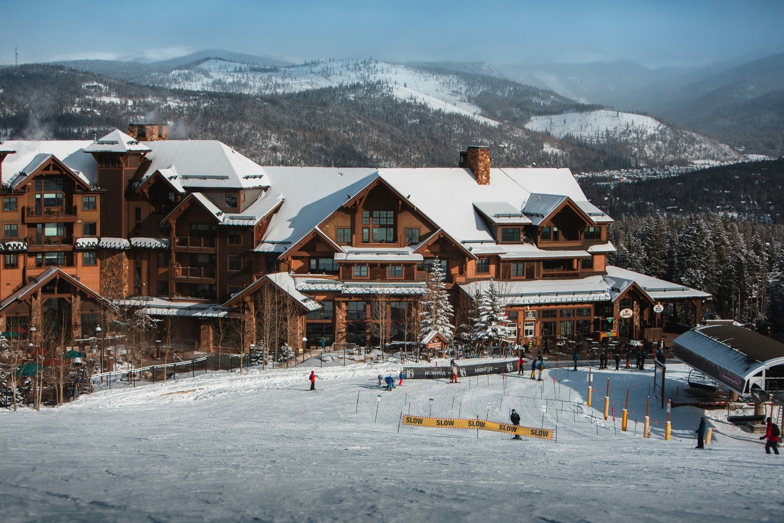 Ski resort in Colorado surrounded by snow-covered mountains